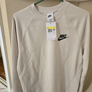 Nike Crewneck Sweatshirt in Cream with Black Swoosh